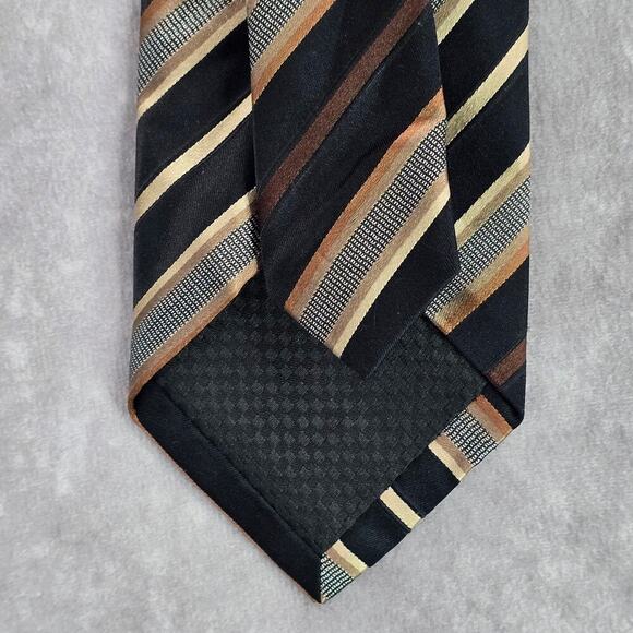 Sean John Black Stripe Brown Executive Corporate Gold 100% Silk Men's Neck Tie - Picture 2 of 5